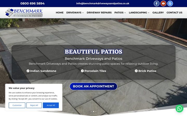 Screenshot stránky benchmarkdrivewaysandpatios.co.uk