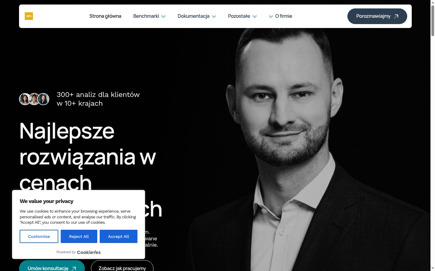 Posnetek zaslona pasice za privolitev, prikazane pred kakršno koli interakcijo