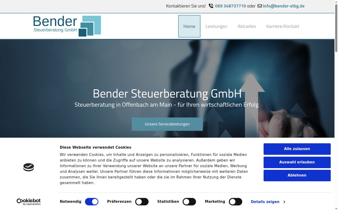 Screenshot des Einwilligungsbanners vor jeglicher Interaktion
