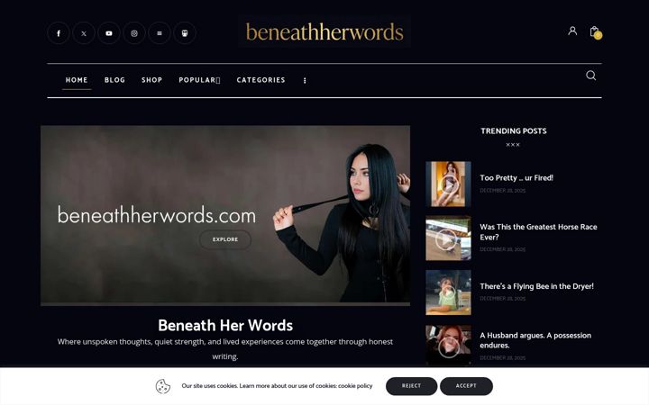 Screenshot of beneathherwords.com