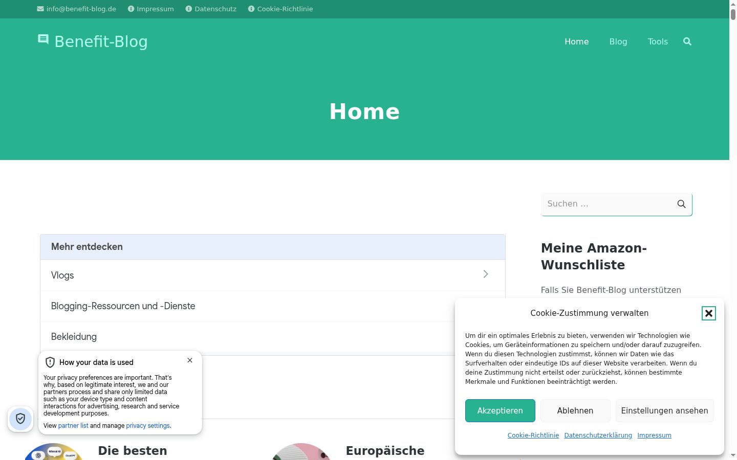 Screenshot del banner di consenso mostrato prima di qualsiasi interazione