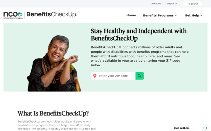 Screenshot of benefitscheckup.org
