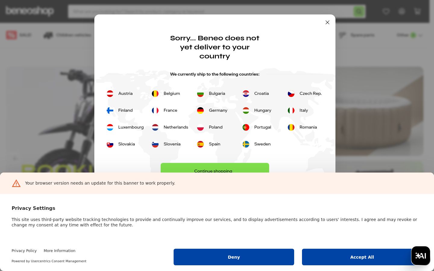 Screenshot del banner di consenso mostrato prima di qualsiasi interazione