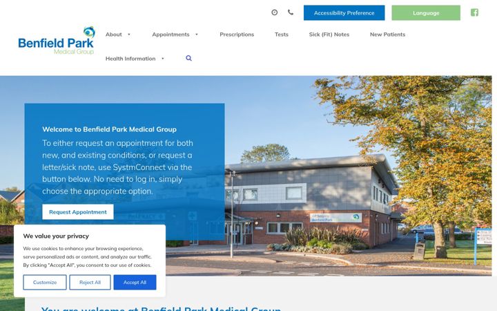 Screenshot of benfieldparkmedicalgroup.co.uk