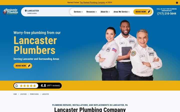 Screenshot of benfranklinplumbingpros.com