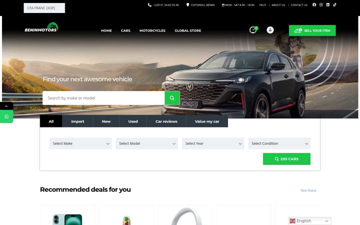 Screenshot of beninmotors.com