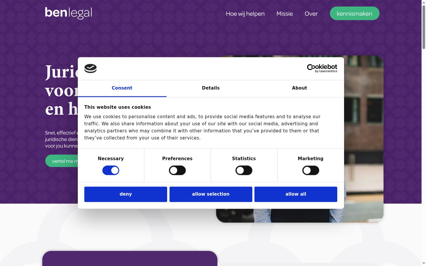 Screenshot del banner di consenso mostrato prima di qualsiasi interazione