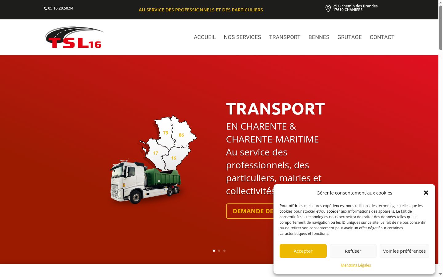 Capture d'écran de la bannière de consentement affichée avant toute interaction