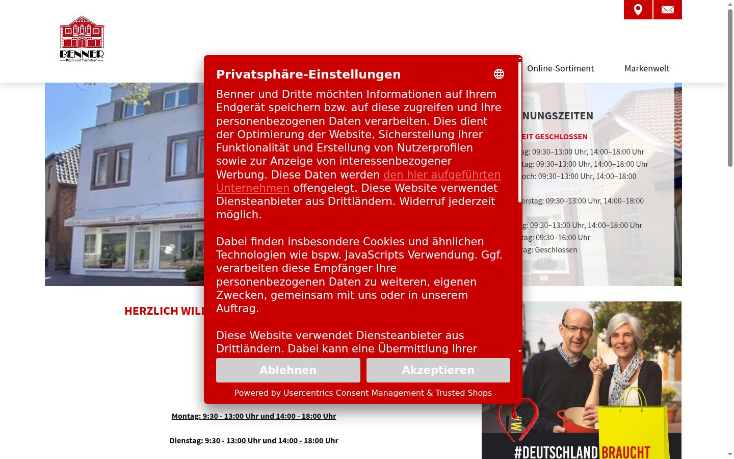 Skjermbilde av samtykkebanneret slik det vises før noen interaksjon