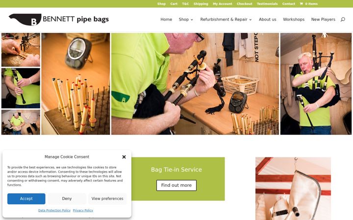 Screenshot of bennettpipebags.com