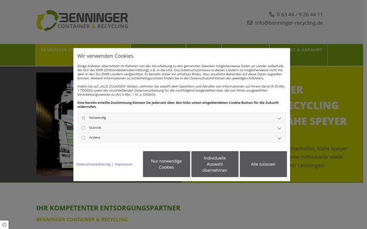 Screenshot of benninger-recycling.de
