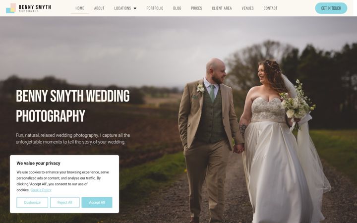 Screenshot stránky bennysmythphotography.co.uk