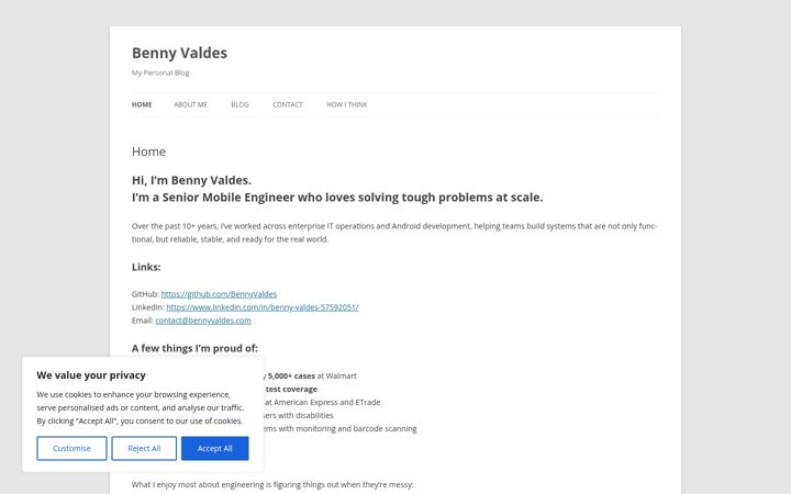 Screenshot of bennyvaldes.com