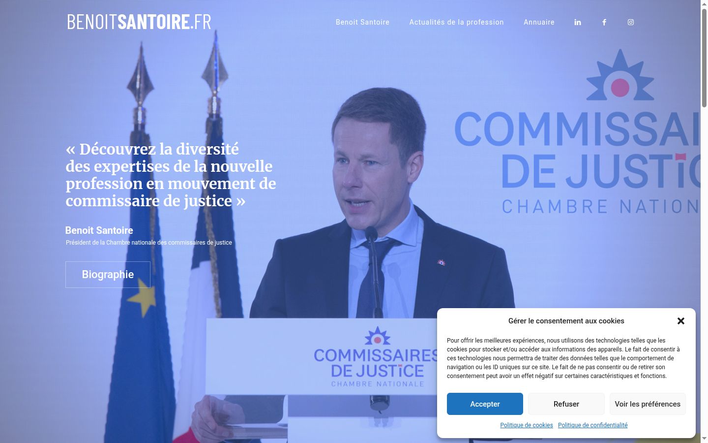 Captura de pantalla del banner de consentimiento mostrado antes de cualquier interacción
