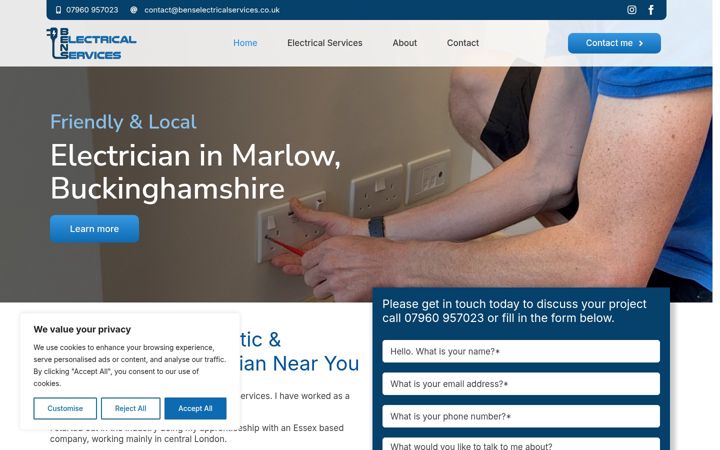 Screenshot of benselectricalservices.co.uk