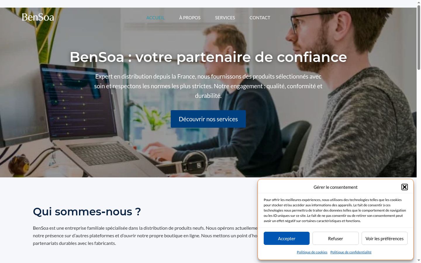 Capture d'écran de la bannière de consentement affichée avant toute interaction
