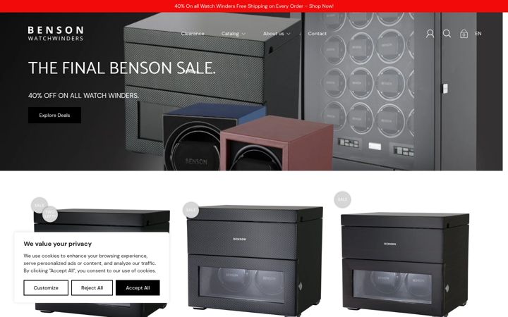 Kuvakaappaus sivustosta benson-watchwinders.ca