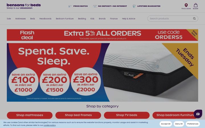 Captură de ecran a bensonsforbeds.co.uk