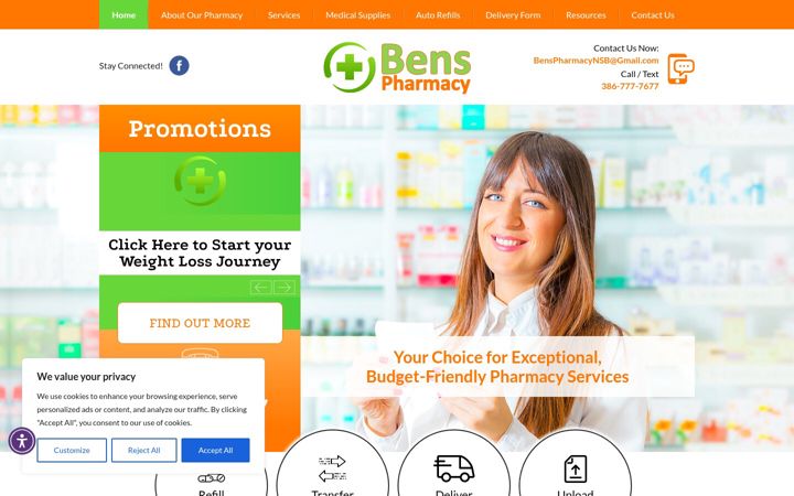 Screenshot of benspharmacynsb.com
