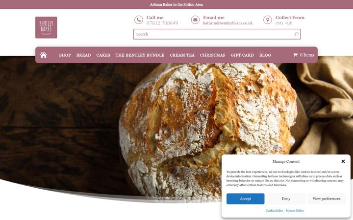 Captură de ecran a bentleybakes.co.uk