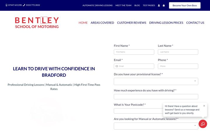 Captura de ecrã de bentleyschoolofmotoring.co.uk