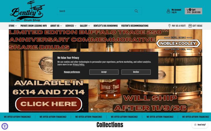 Screenshot of bentleysdrumshop.com