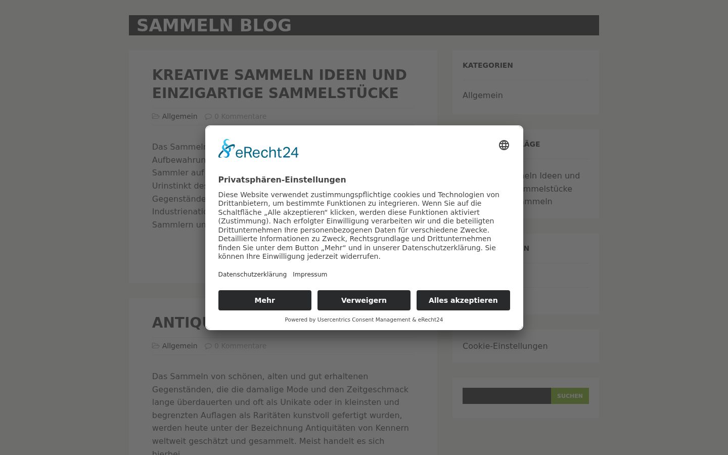 Screenshot des Einwilligungsbanners vor jeglicher Interaktion