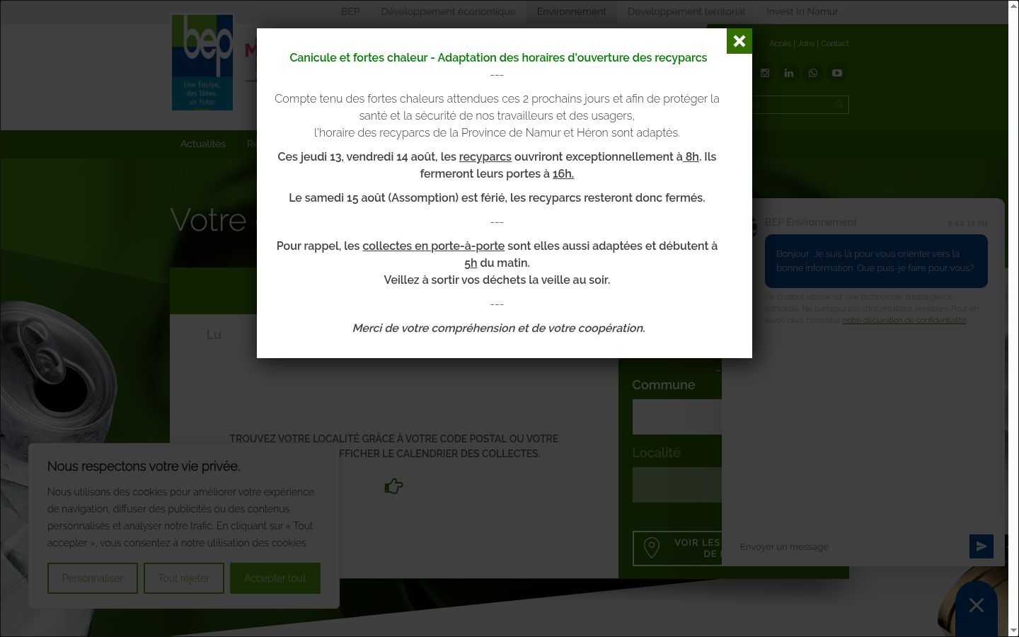 Skærmbillede af samtykkebanneret, som det blev vist før nogen interaktion