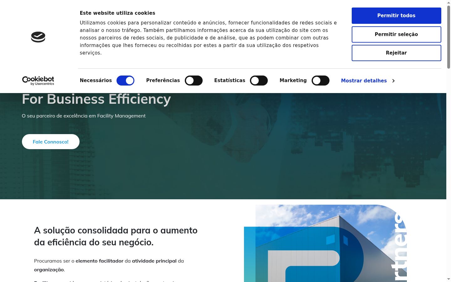 Captura de ecrã do banner de consentimento apresentado antes de qualquer interação