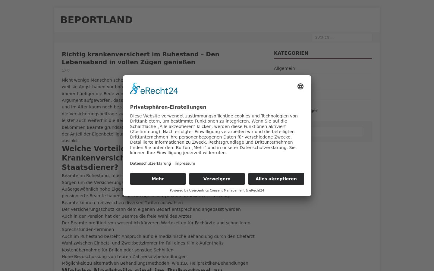Screenshot des Einwilligungsbanners vor jeglicher Interaktion