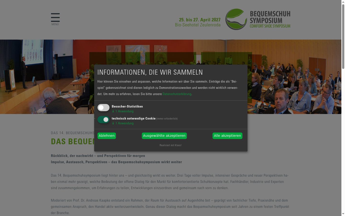 Screenshot des Einwilligungsbanners vor jeglicher Interaktion