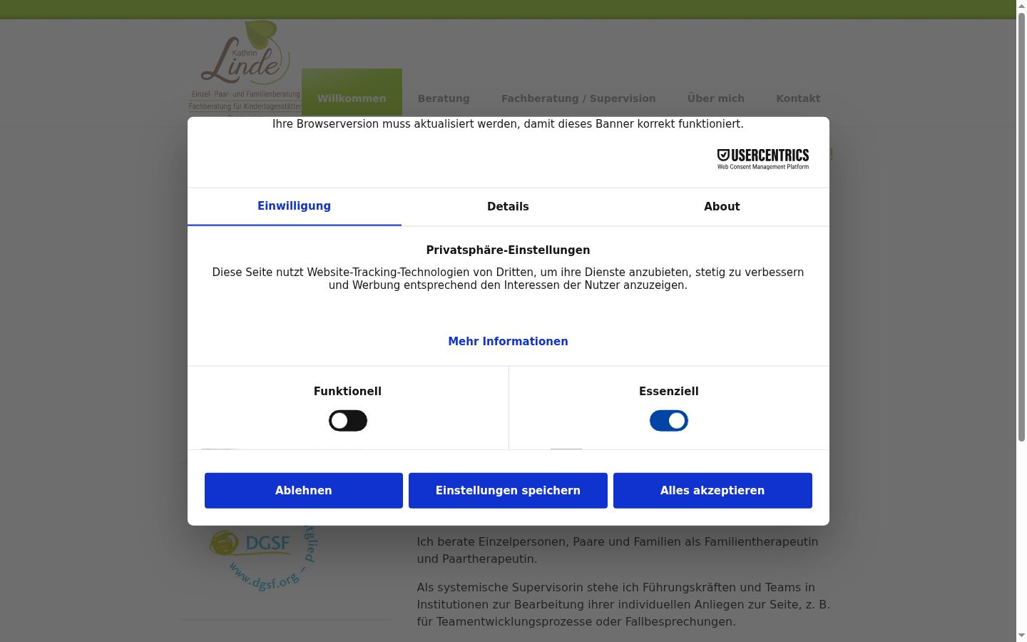 Captura de ecrã do banner de consentimento apresentado antes de qualquer interação