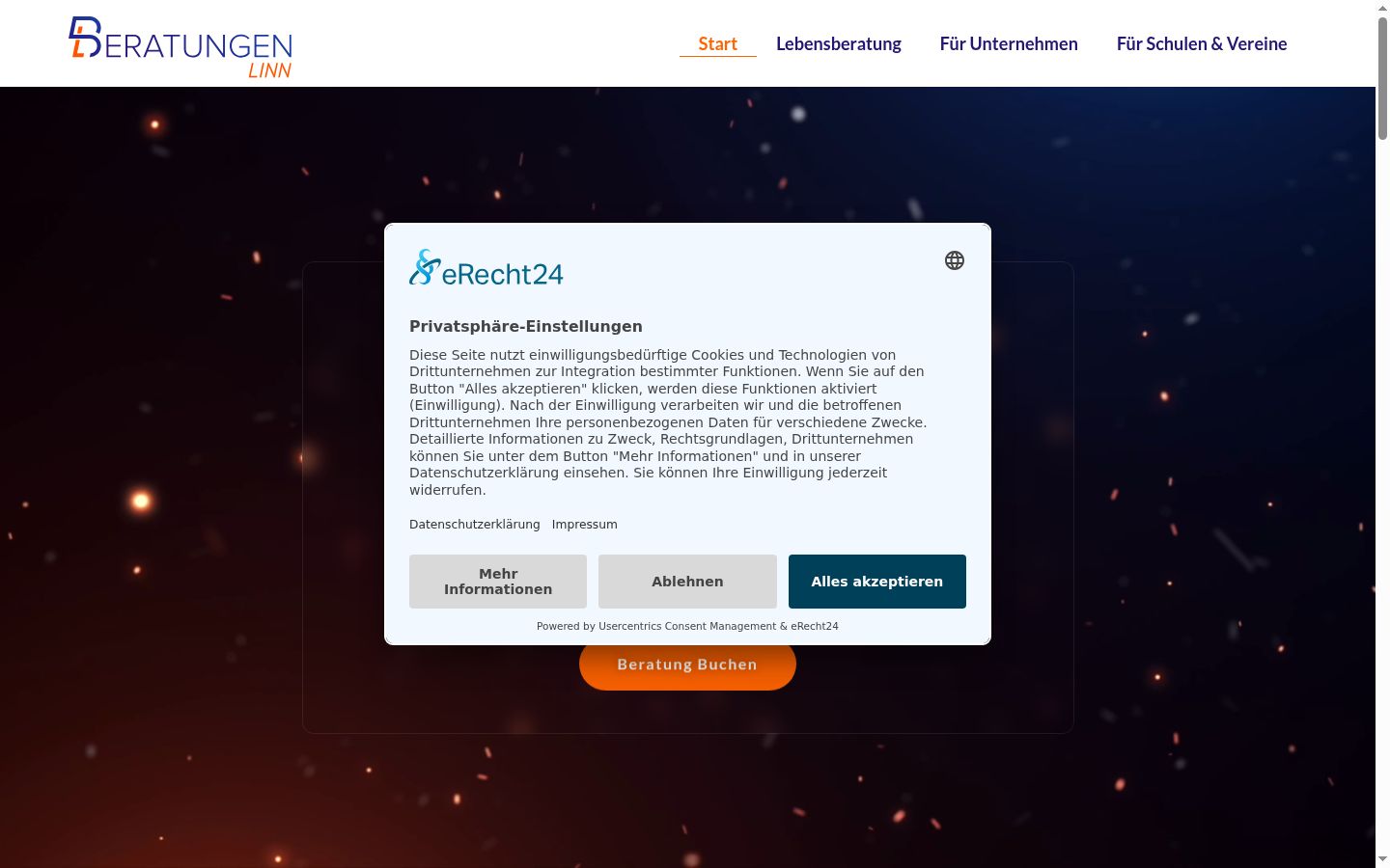 Captura de ecrã do banner de consentimento apresentado antes de qualquer interação
