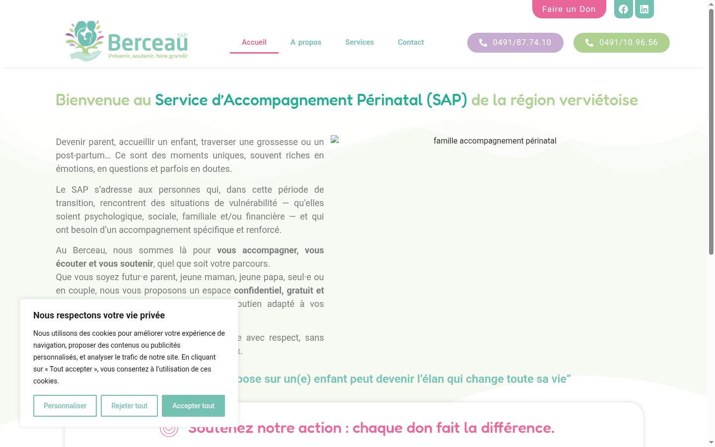 Capture d'écran de la bannière de consentement affichée avant toute interaction