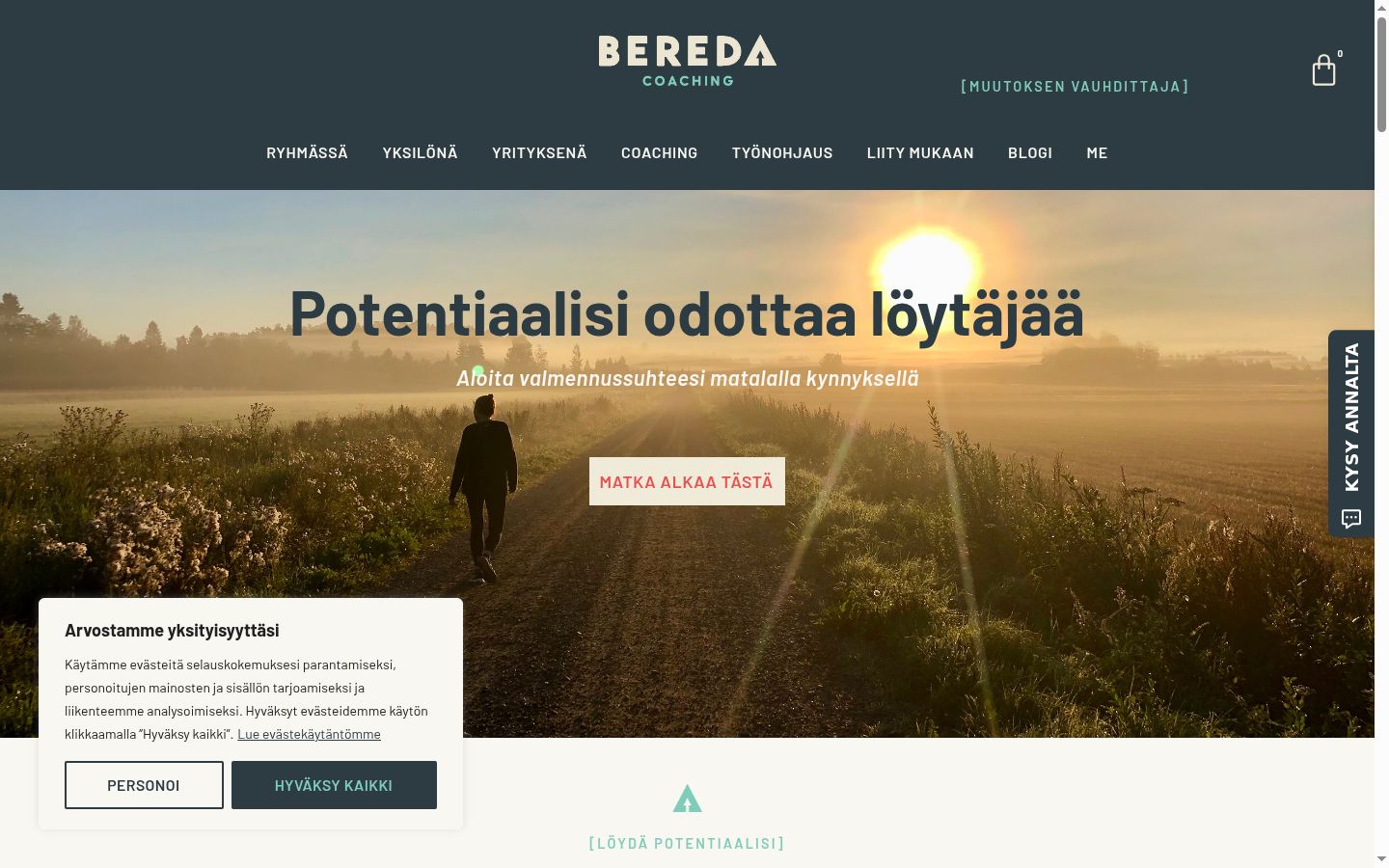 Kuvakaappaus suostumusbannerista, joka näytettiin ennen mitään vuorovaikutusta