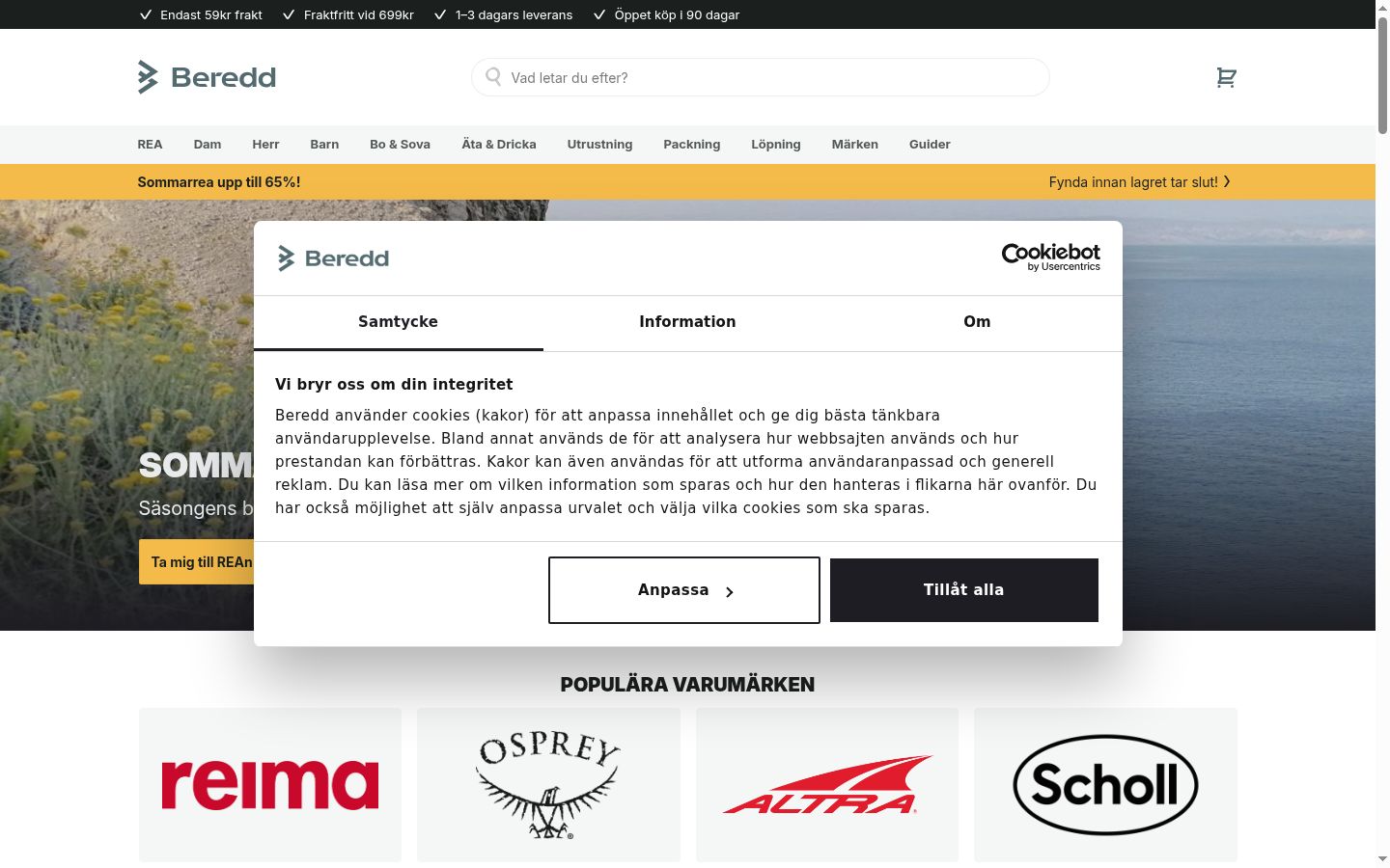Captura de ecrã do banner de consentimento apresentado antes de qualquer interação
