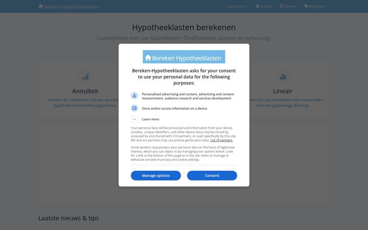 Screenshot van bereken-hypotheeklasten.nl