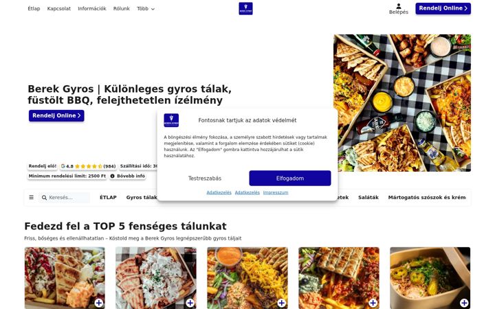 Screenshot van berekgyros.hu