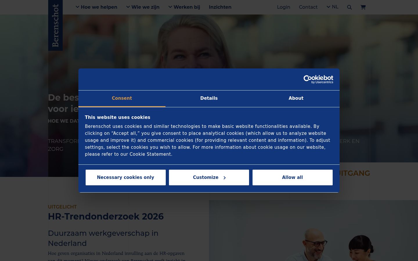 Screenshot des Einwilligungsbanners vor jeglicher Interaktion