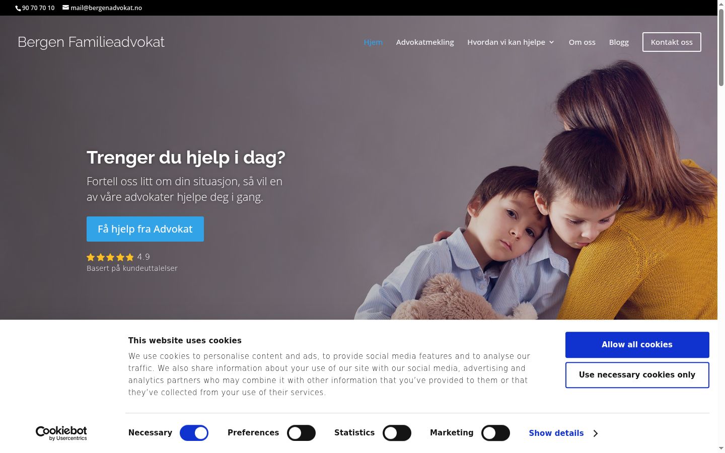 Skærmbillede af samtykkebanneret, som det blev vist før nogen interaktion