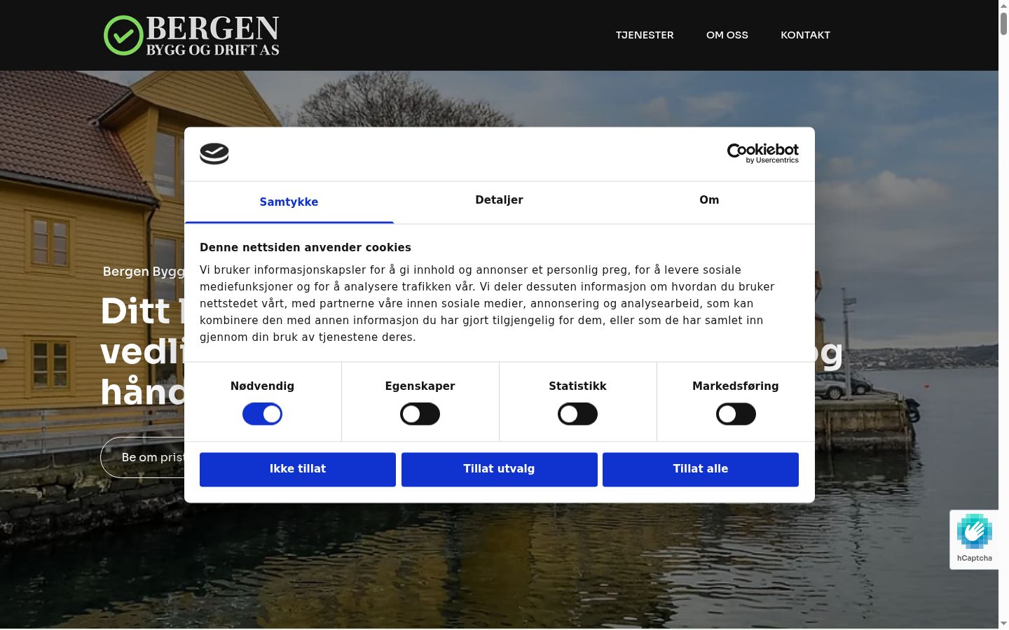 Skärmbild av samtyckesbannern som visades före någon interaktion