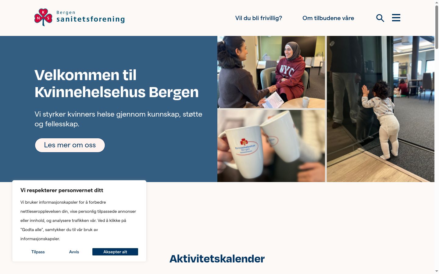 Skærmbillede af samtykkebanneret, som det blev vist før nogen interaktion