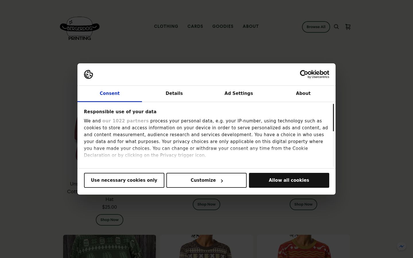 Screenshot del banner di consenso mostrato prima di qualsiasi interazione