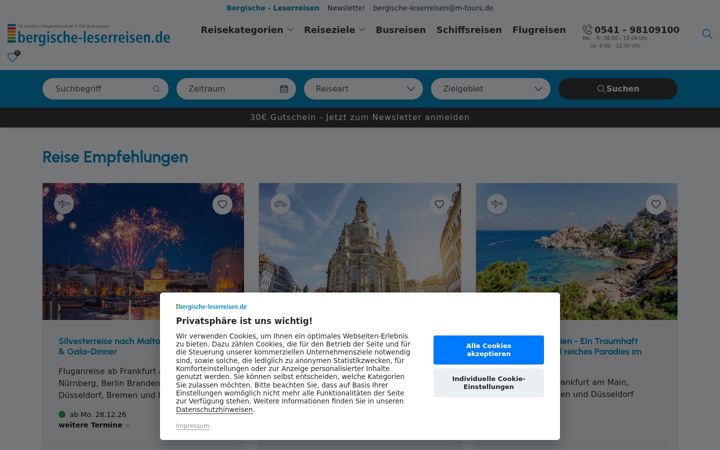 Ekraanipilt saidist bergische-leserreisen.de