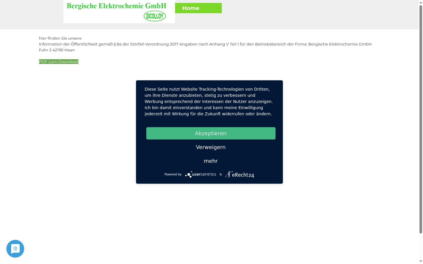 Screenshot des Einwilligungsbanners vor jeglicher Interaktion
