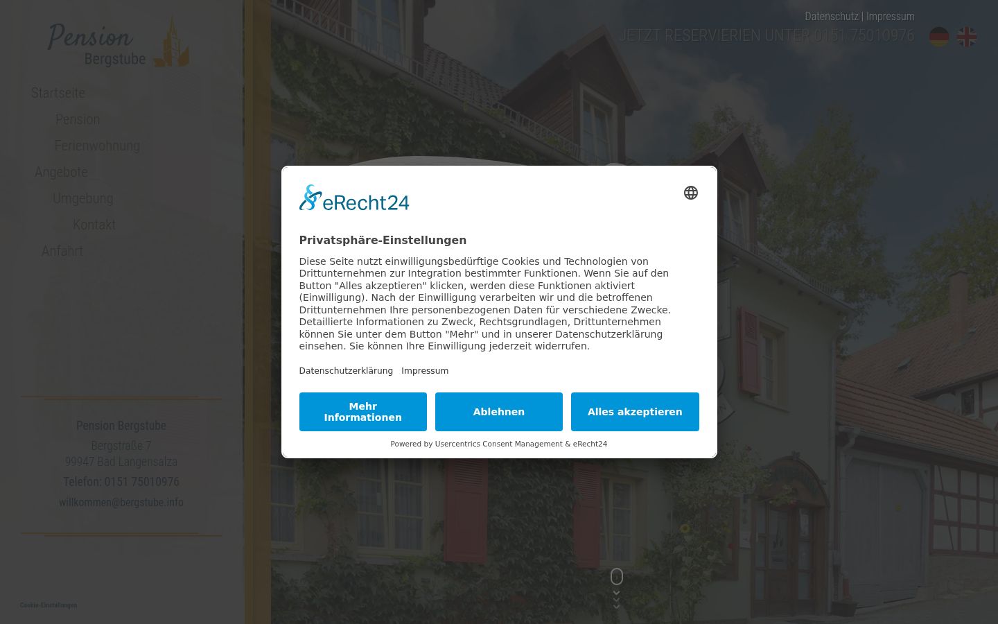 Screenshot des Einwilligungsbanners vor jeglicher Interaktion
