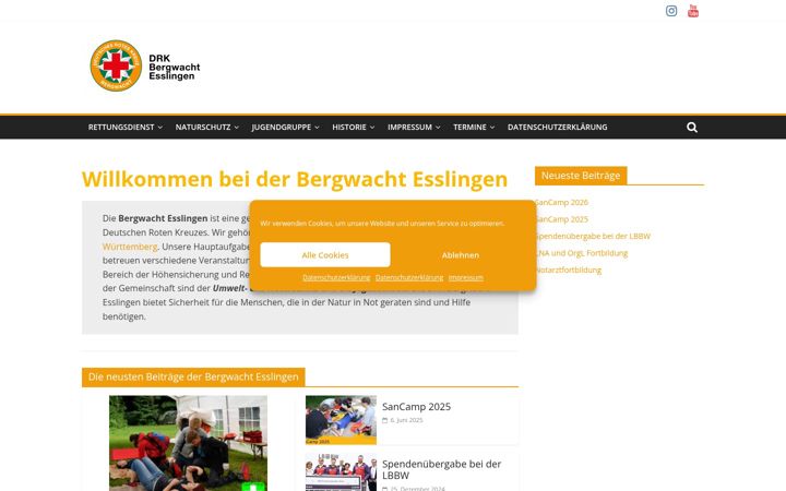 Screenshot of bergwacht-esslingen.de