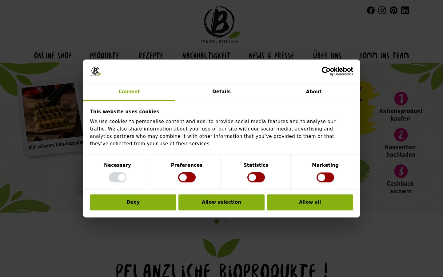 Screenshot of the consent banner shown before any interaction
