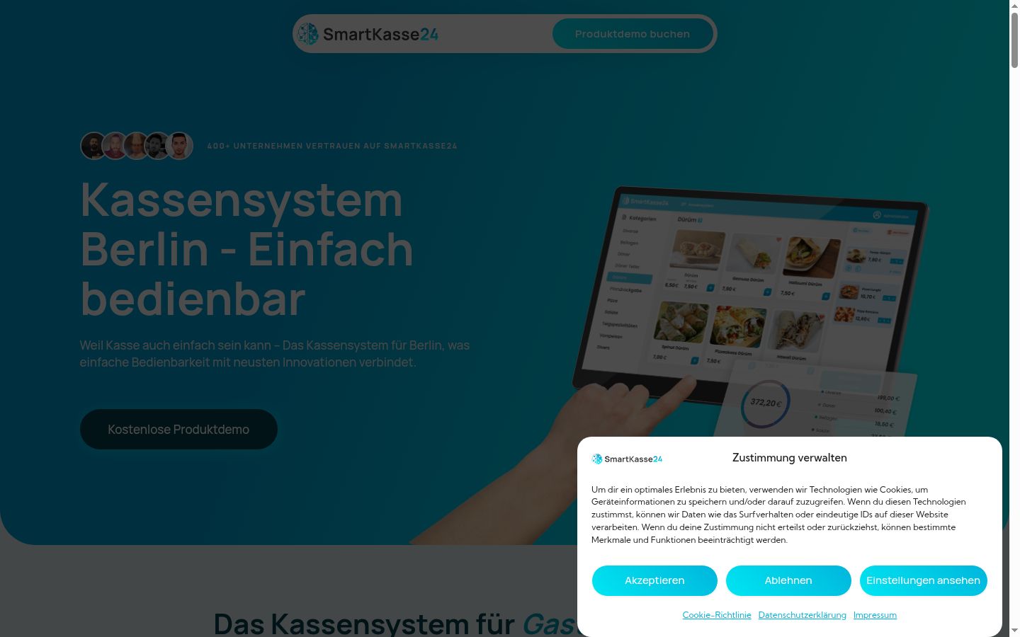 Screenshot des Einwilligungsbanners vor jeglicher Interaktion