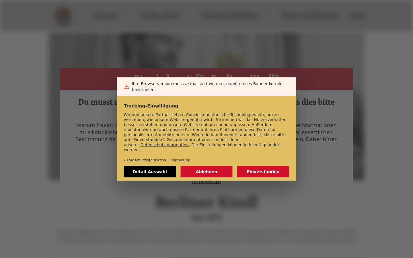 Screenshot del banner di consenso mostrato prima di qualsiasi interazione